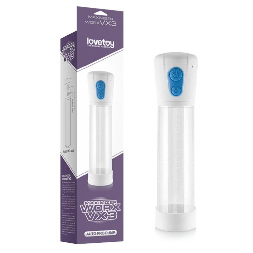 LoveToy Maximizer Worx Vibrating Penis Pump White - Автоматическая вакуумная помпа, 28.5х6.2 см (белый)